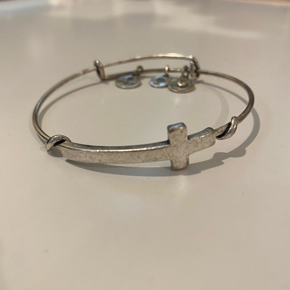 ALEX And ANI silver cross bangle bracelet